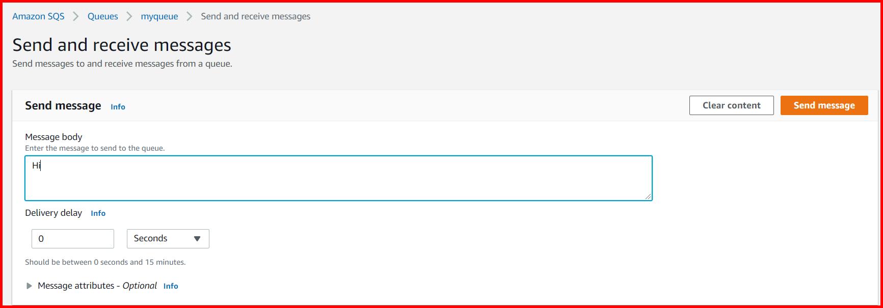 Picture showing the Send message section of the screen